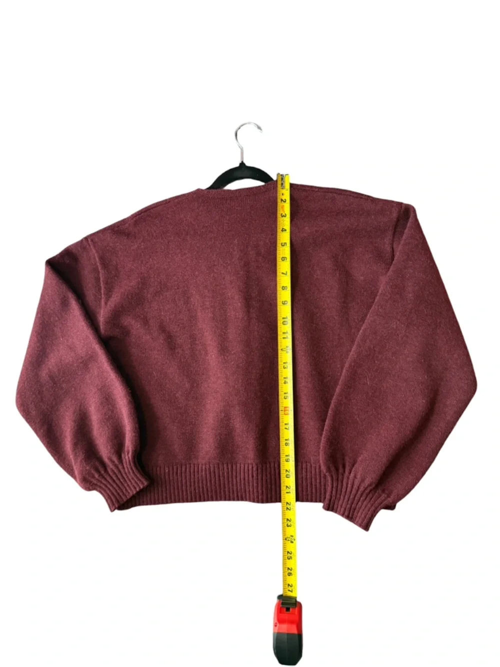 Commense Burgundy Velvet Bow Sweater Cropped Lantern Sleeve Coquette Romantic M - Picture 5 of 15